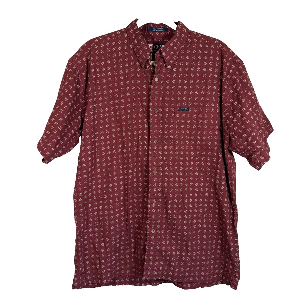 Chaps Ralph Lauren Vtg Floral Mens L Button Down Short Sleeve Shirt